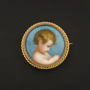 Antique Hand Painted Child Brooch | Painted Porcelain Brooch