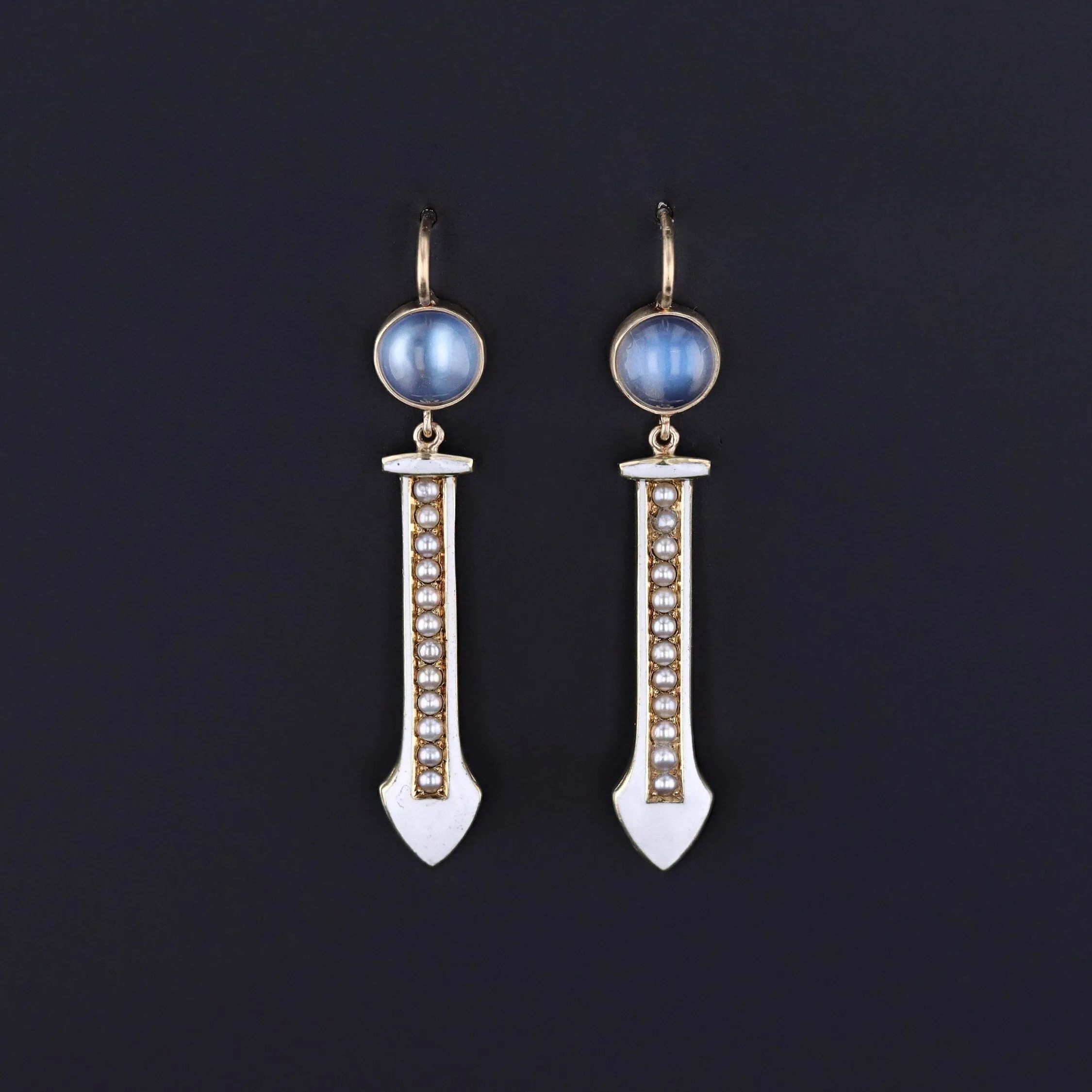 Antique Moonstone and Pearl Conversion Earrings of 14k Gold