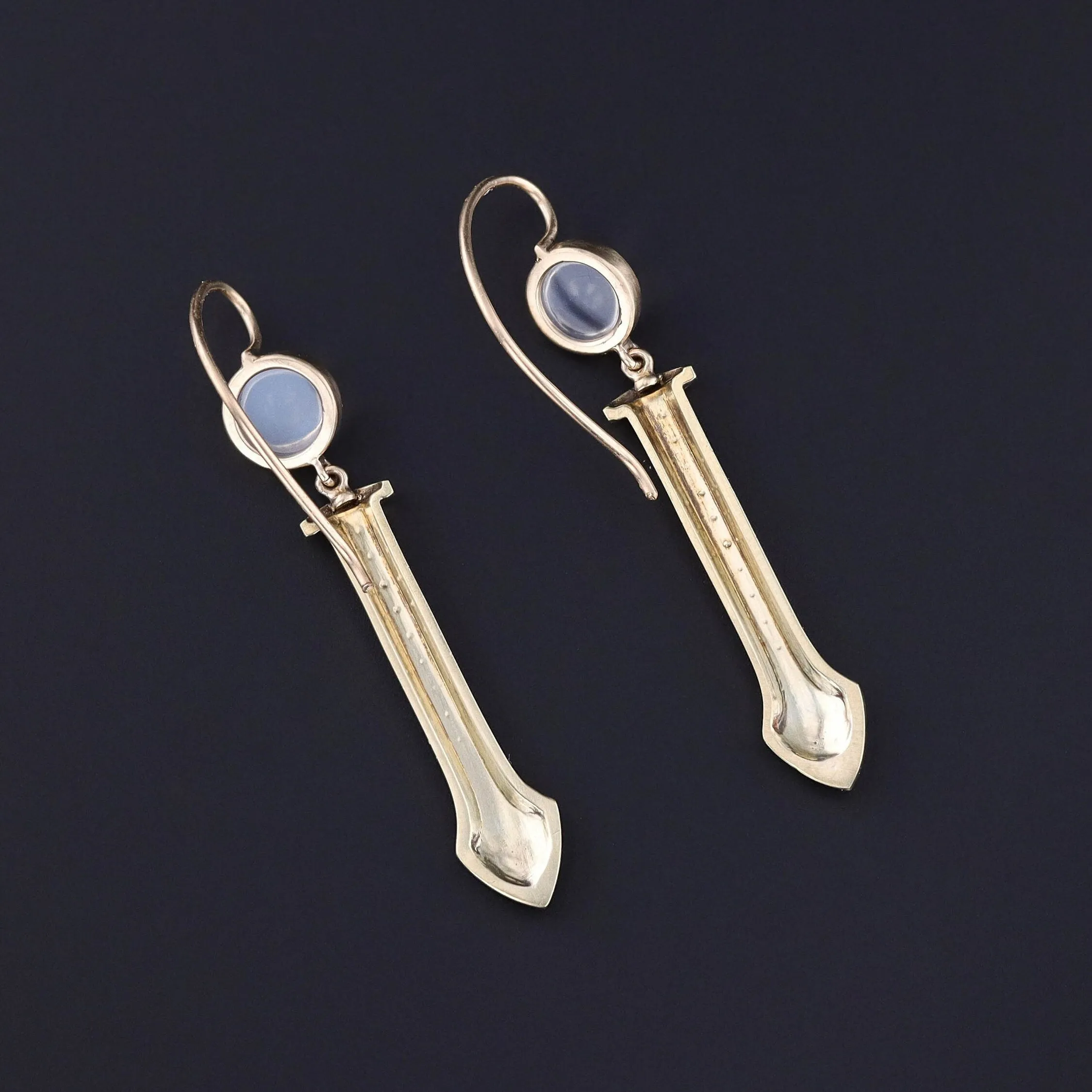 Antique Moonstone and Pearl Conversion Earrings of 14k Gold