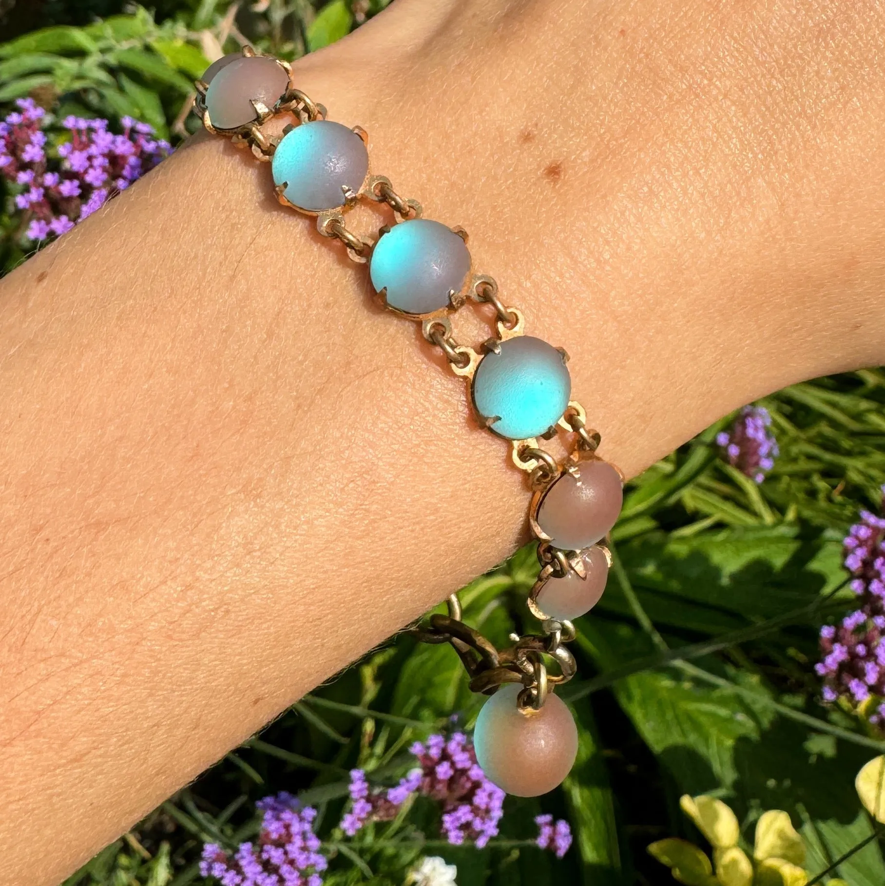 Antique Saphiret Glass Circular Panel Bracelet
