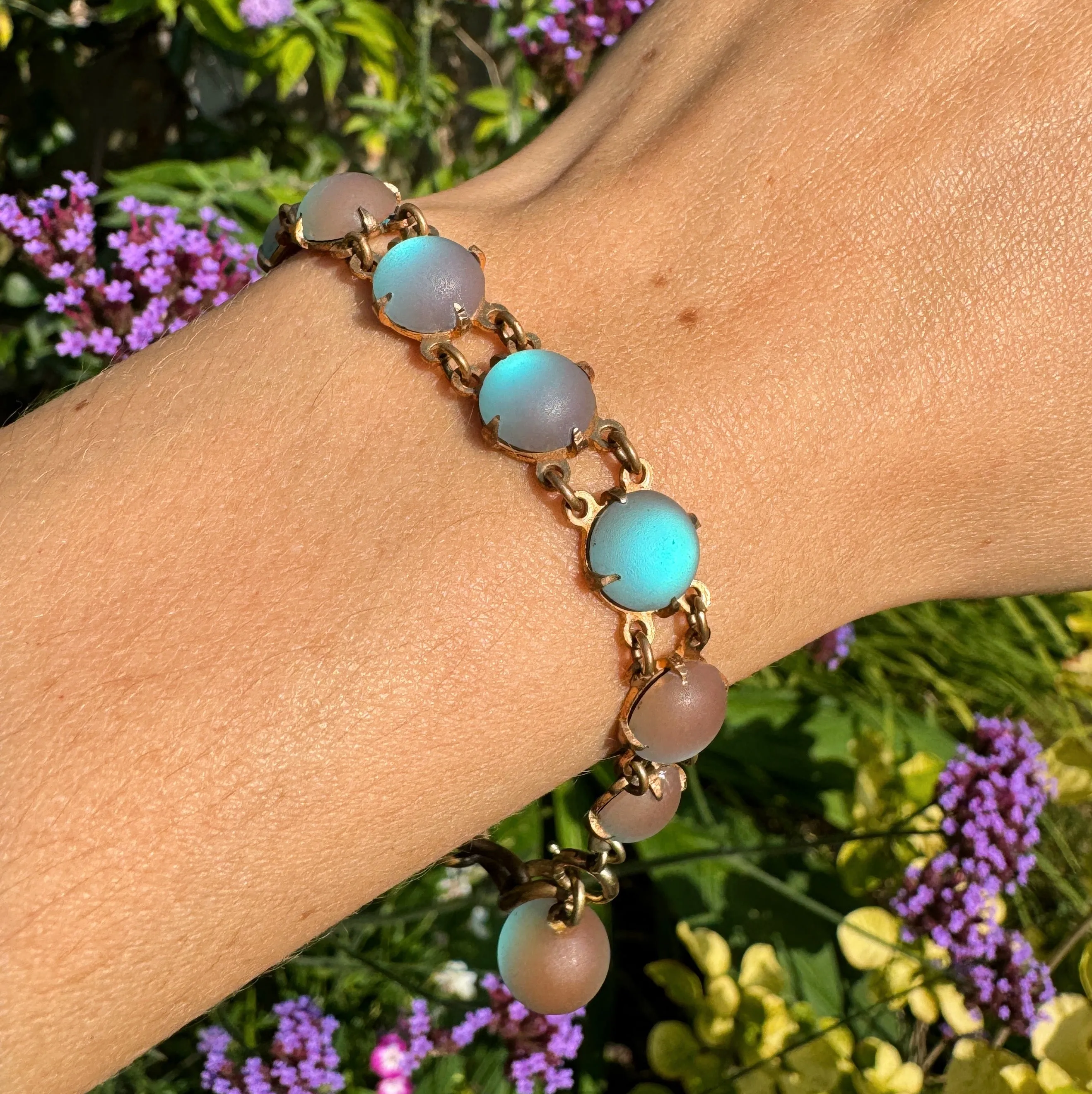 Antique Saphiret Glass Circular Panel Bracelet