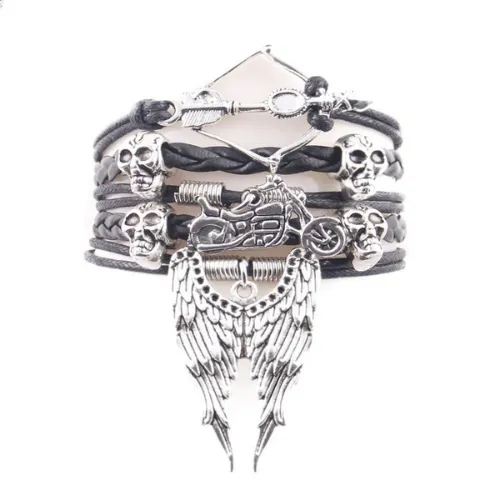 Arrow Skull Angel Wing Biker Bracelet