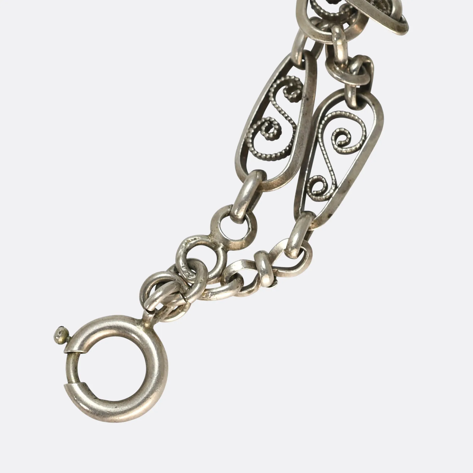 Art Nouveau French Silver Long Guard Chain 56"