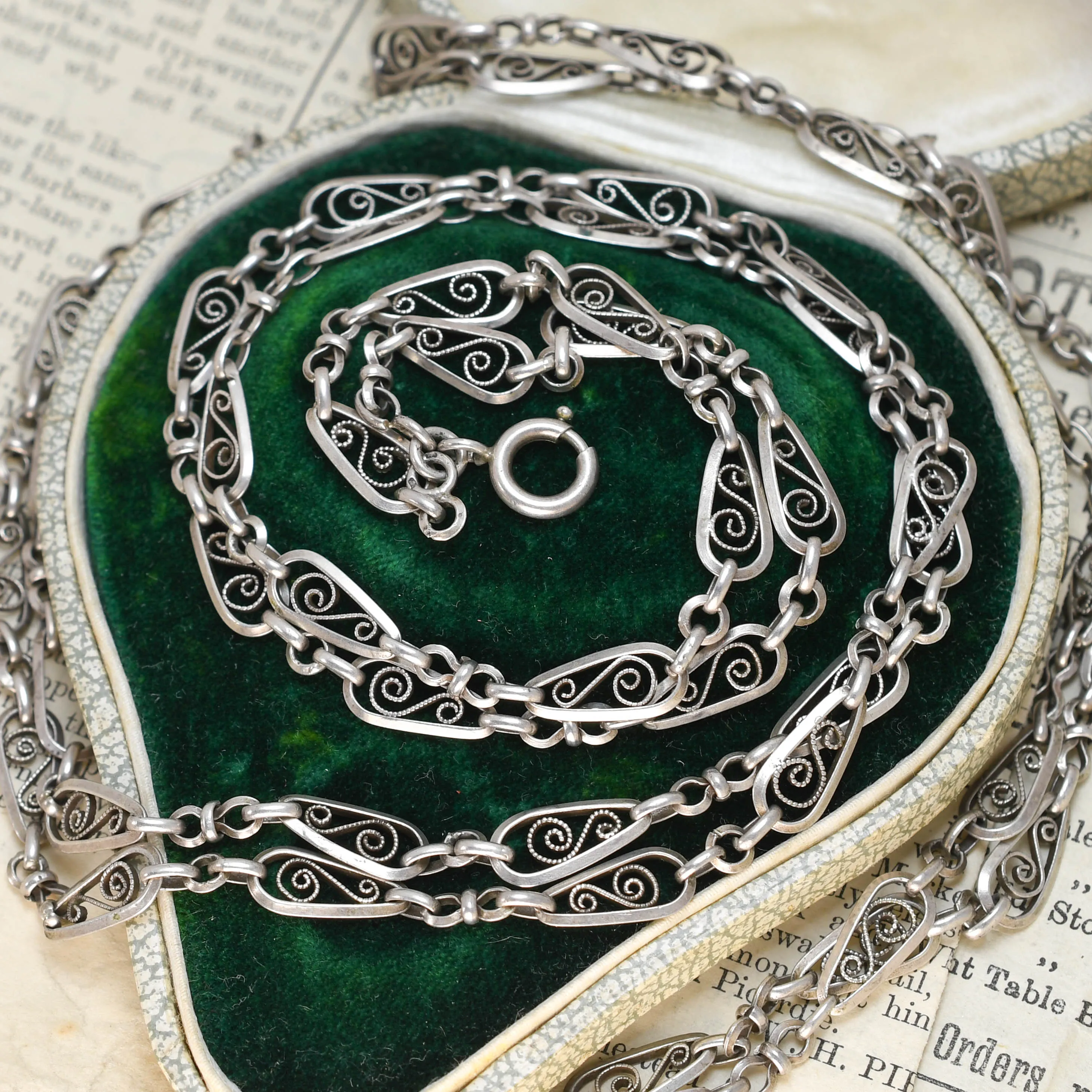 Art Nouveau French Silver Long Guard Chain 56"