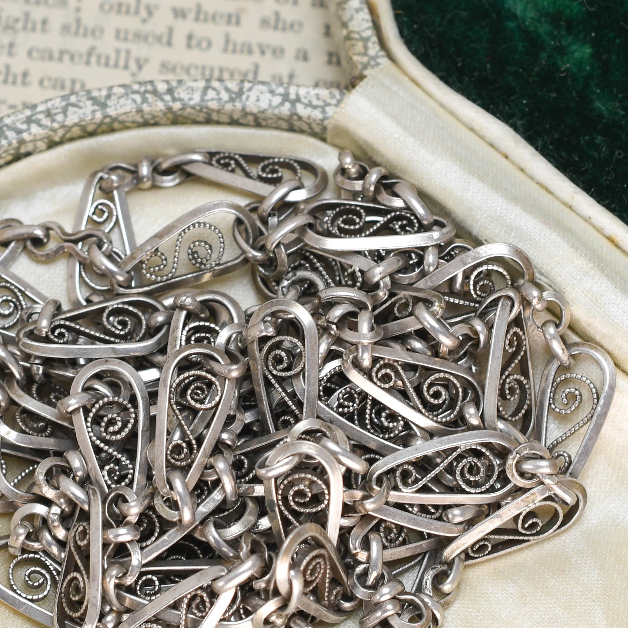 Art Nouveau French Silver Long Guard Chain 56"