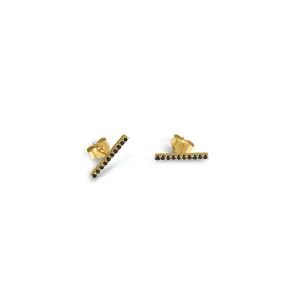 Atelier All Day 14K Gold & Black Diamond Bar Stud Earrings