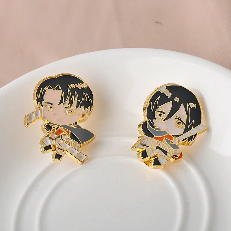 Attack on Titan Mikasa Ackerman and Levi Metal Brooch Pin Set 2pcs