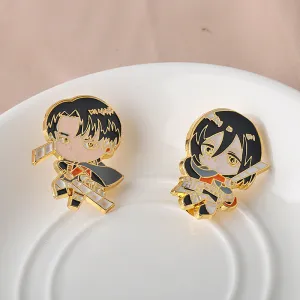Attack on Titan Mikasa Ackerman and Levi Metal Brooch Pin Set 2pcs