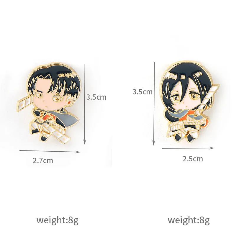 Attack on Titan Mikasa Ackerman and Levi Metal Brooch Pin Set 2pcs