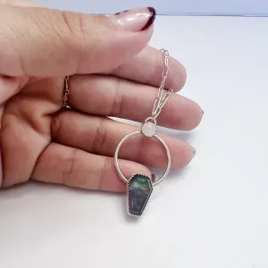 Aurora Opal Coffin and Rose Quartz Gemstone necklace in Sterling Silver