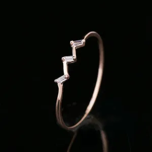 Baguette Moissanite engagement ring/ Rose gold unique simple thin dainty ring, round diamond wedding anniversary gift for women jewelry ring