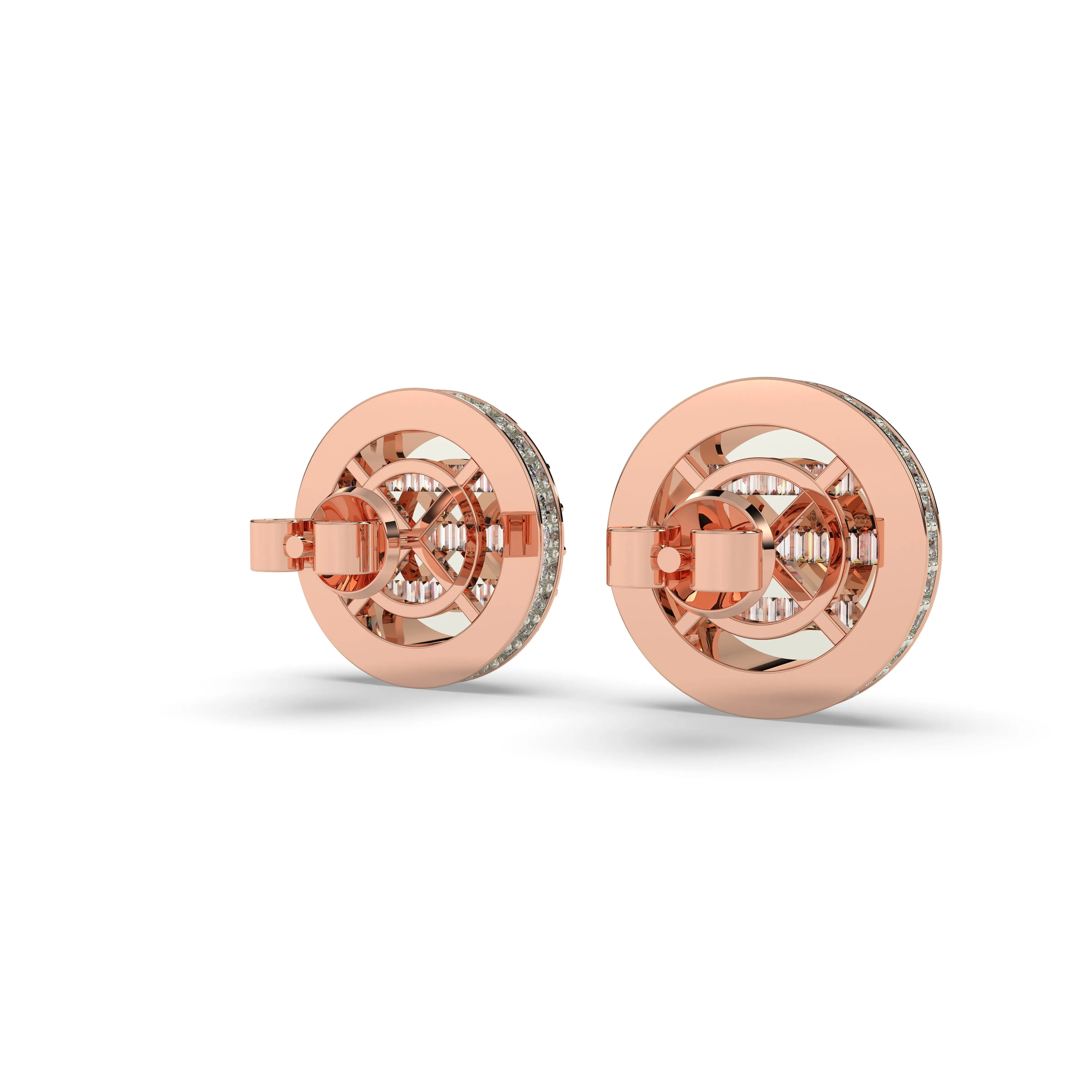 Baguette Round Earrings with side diamonds