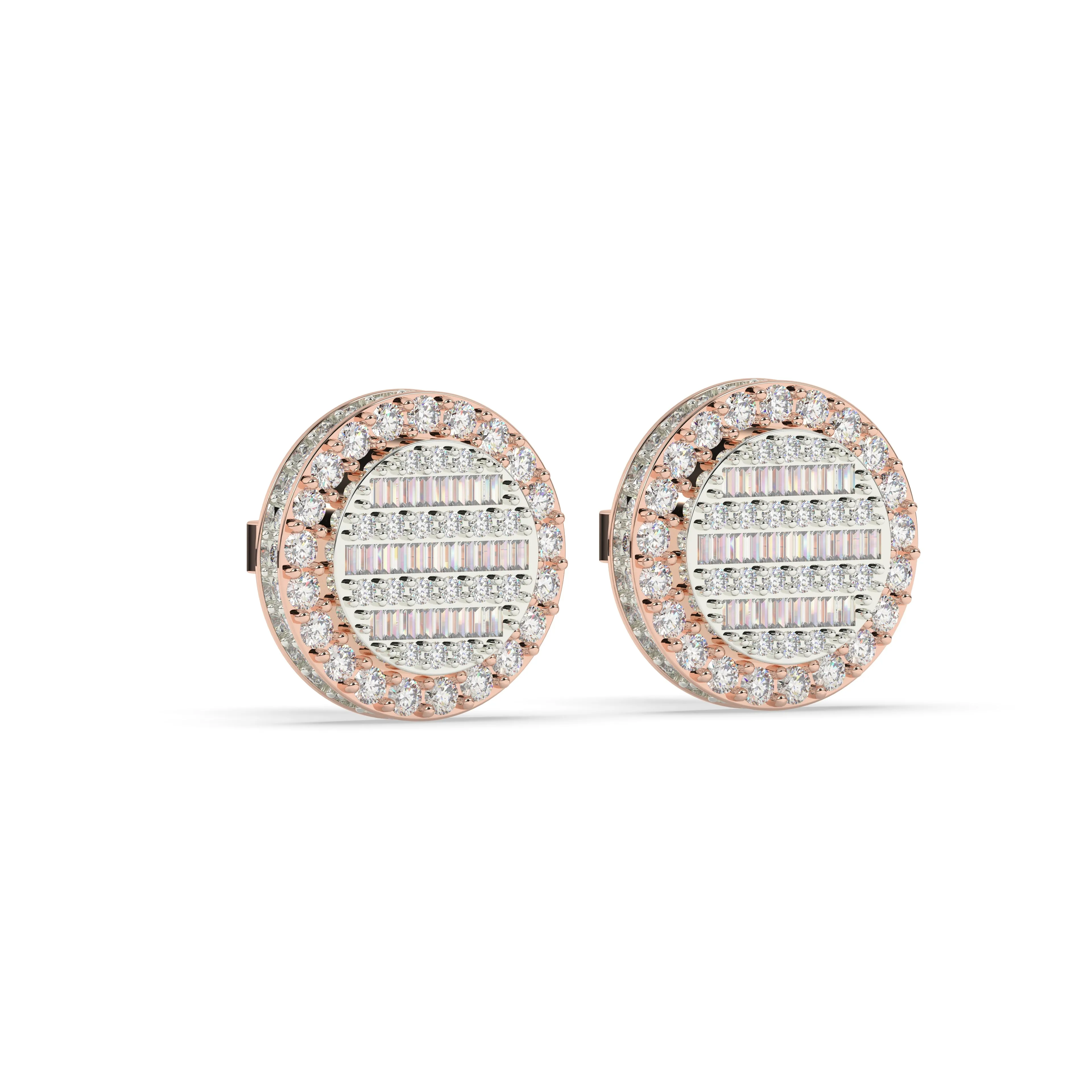 Baguette Round Earrings with side diamonds