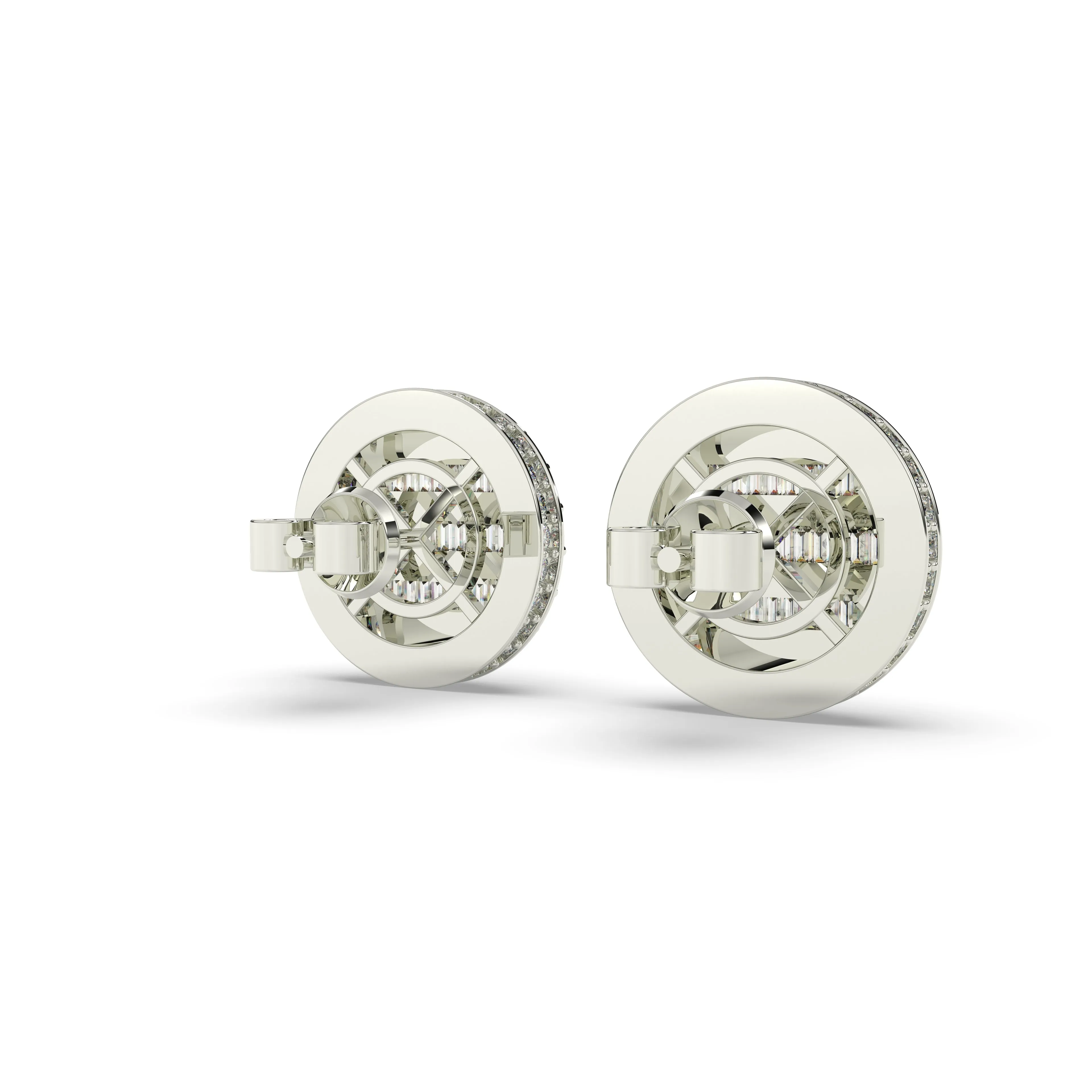 Baguette Round Earrings with side diamonds