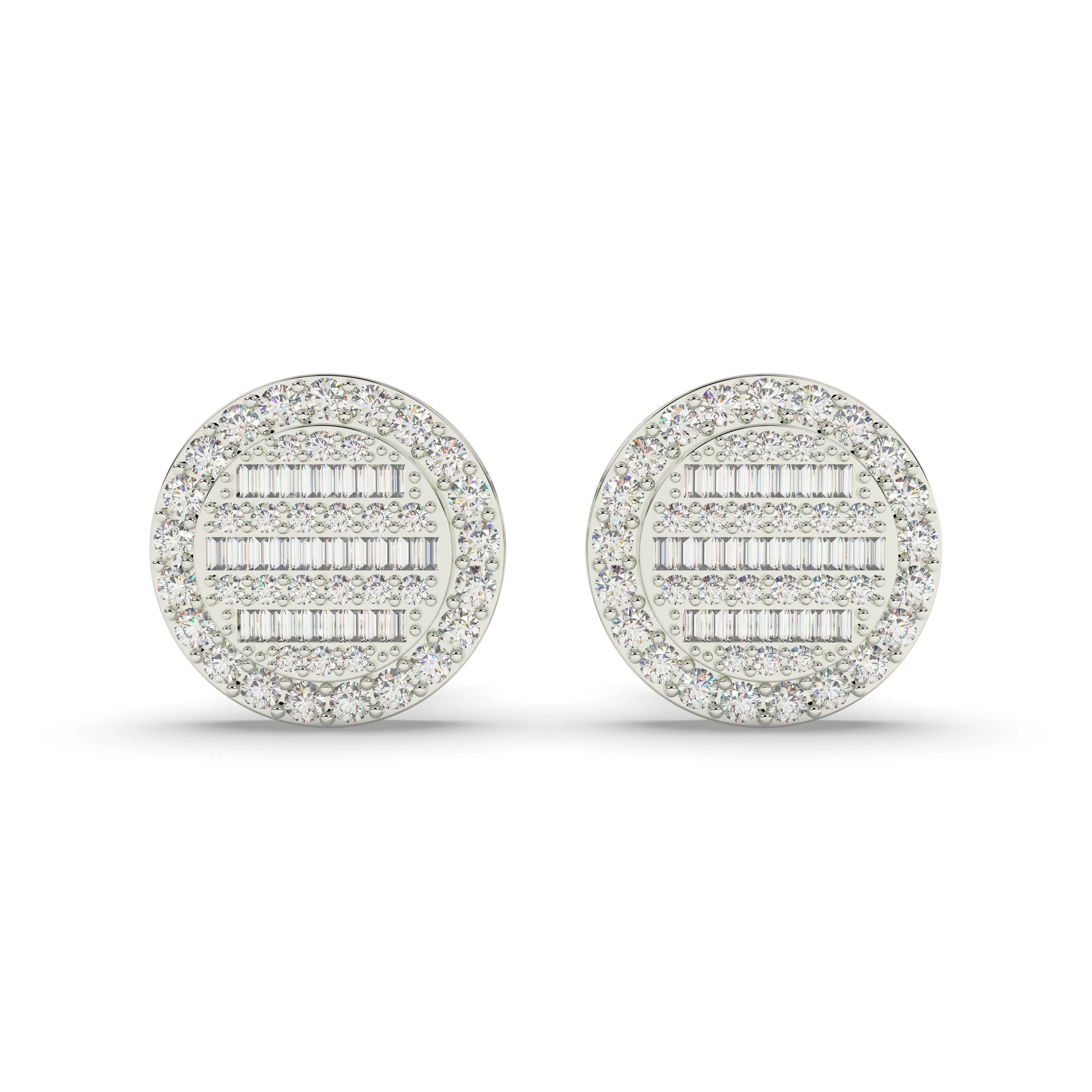Baguette Round Earrings with side diamonds