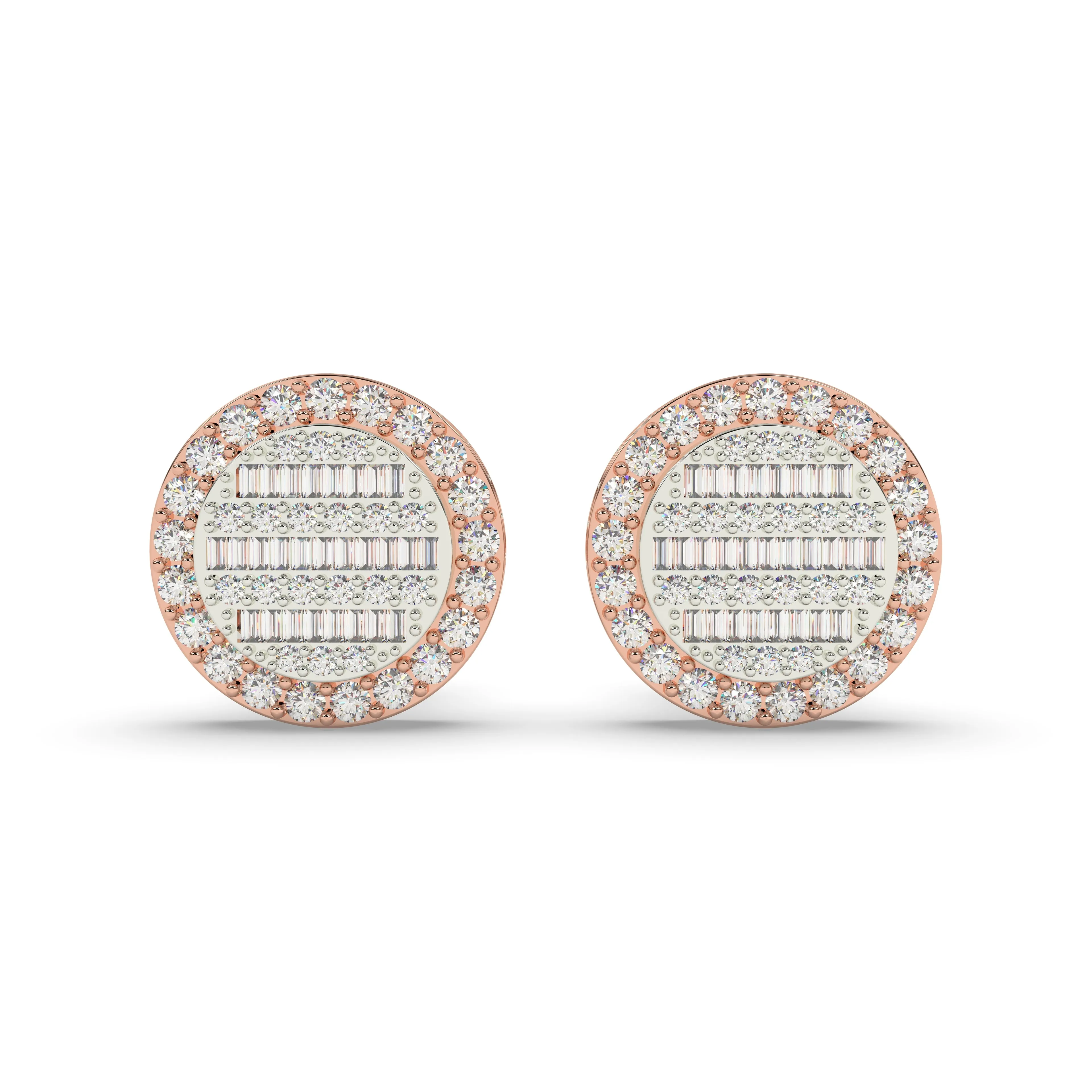 Baguette Round Earrings with side diamonds