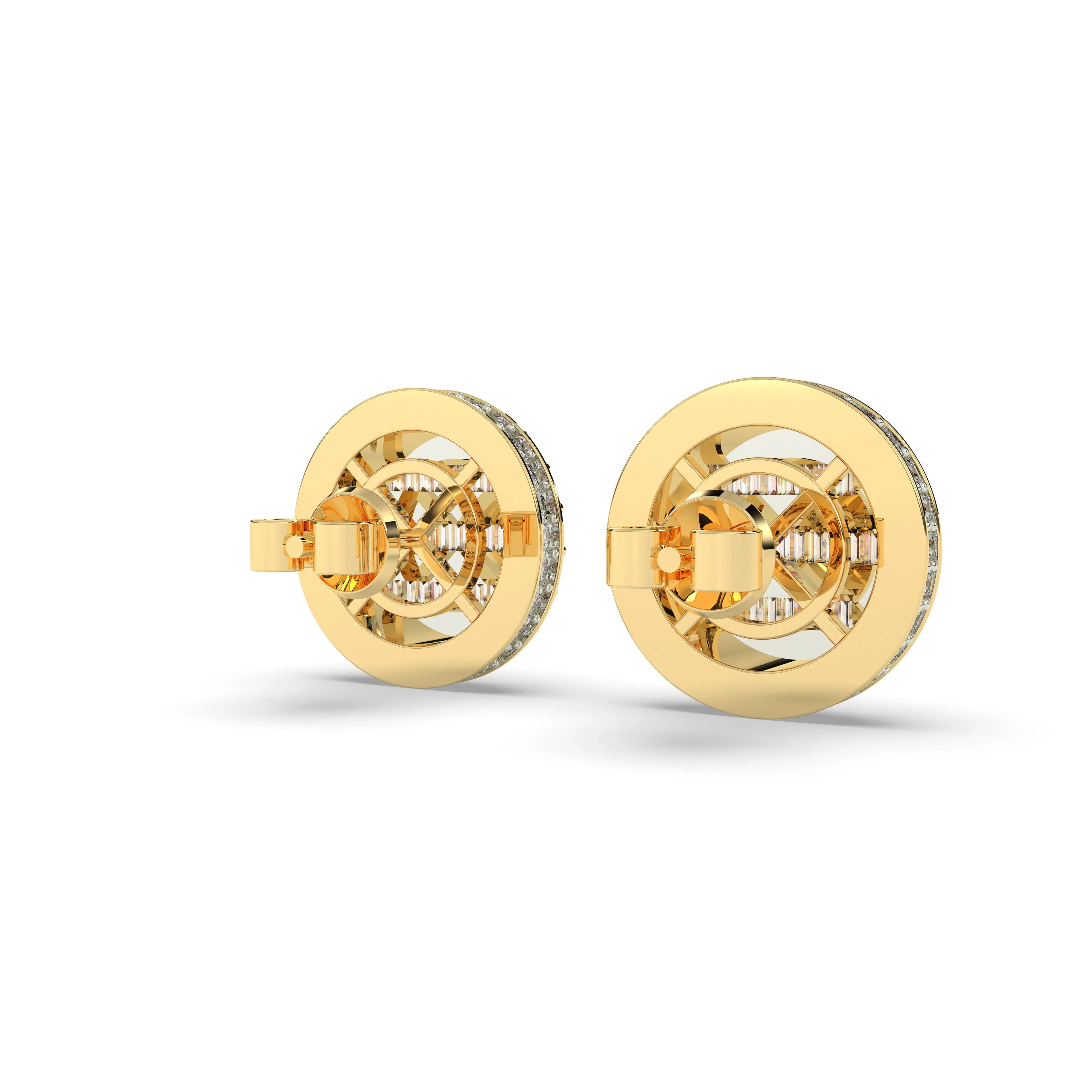 Baguette Round Earrings with side diamonds