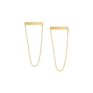 BAR & DROPPED CHAIN EARRINGS 14K