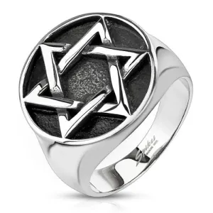 Beautiful Cast Stainless Steel Signet Ring with a Star of David Medallion