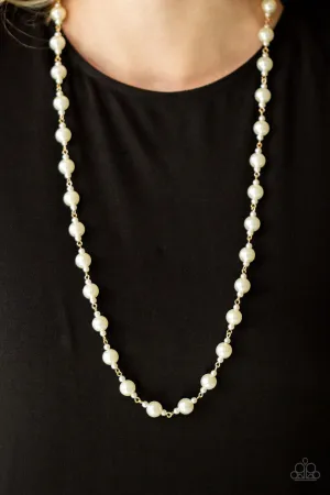 Behind the Scenes - Gold - White Pearl Paparazzi Necklace