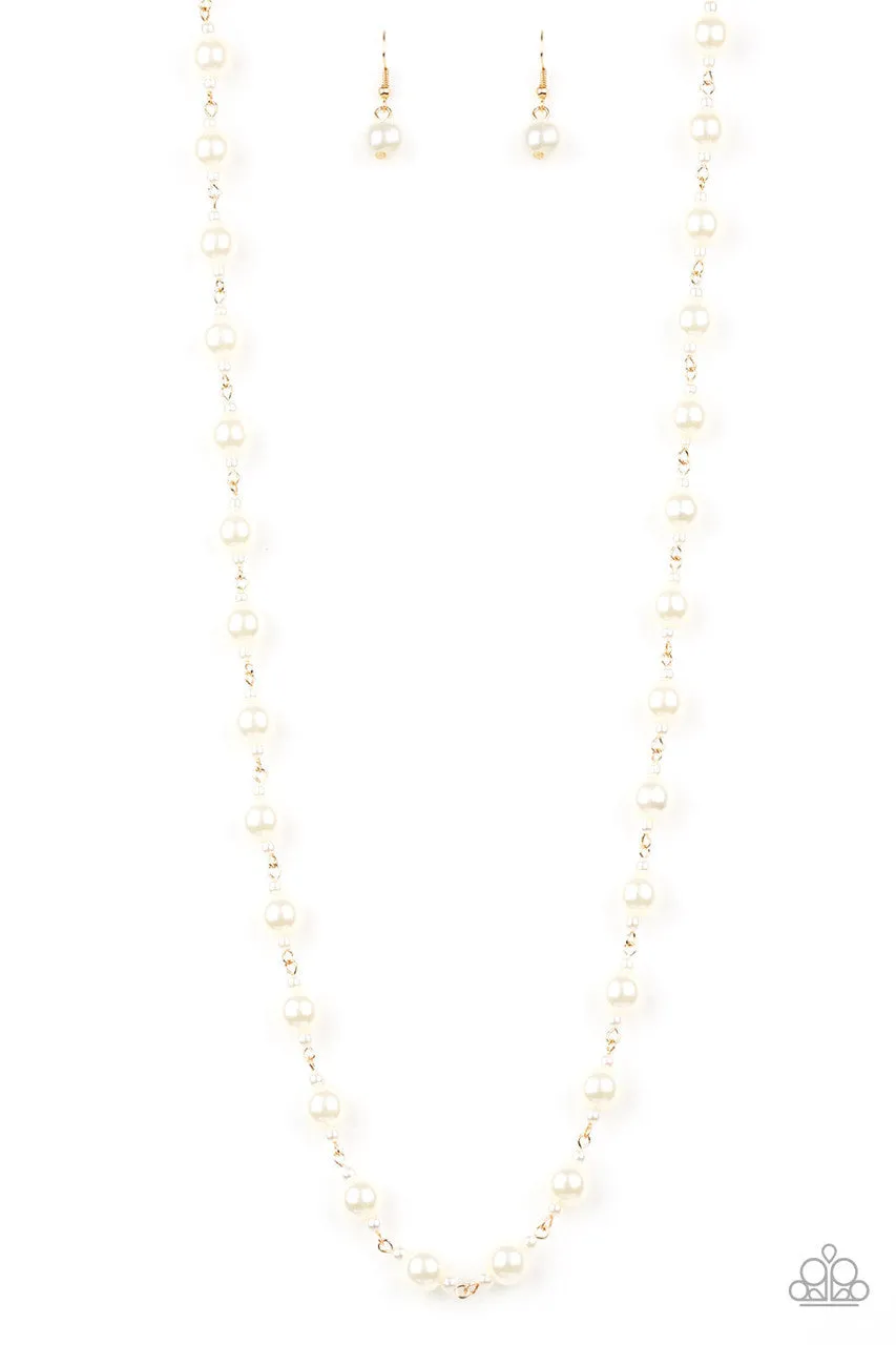 Behind the Scenes - Gold - White Pearl Paparazzi Necklace