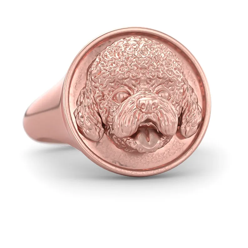 Bichon Dog Breed Classic Round Signet Ring