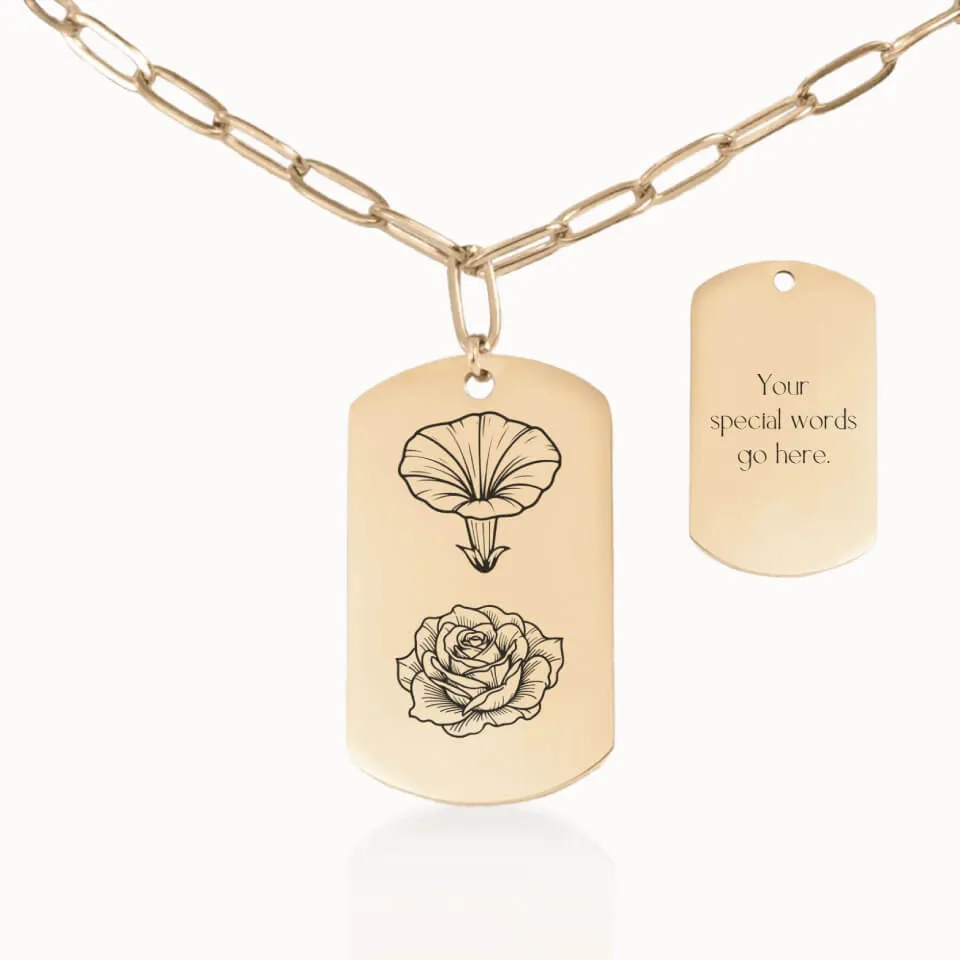 Birth Flower Garden Tag Pendant on Paperclip Chain