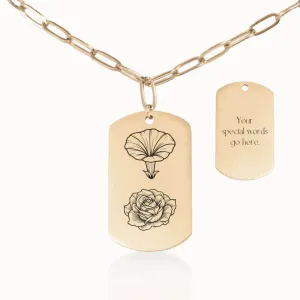 Birth Flower Garden Tag Pendant on Paperclip Chain