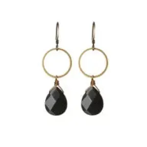 Black Onyx Teardrop Hoop Earrings