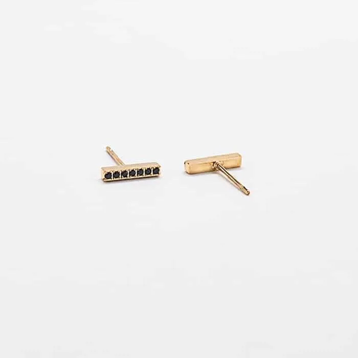 Black Pave Gold Bar Stud Earrings