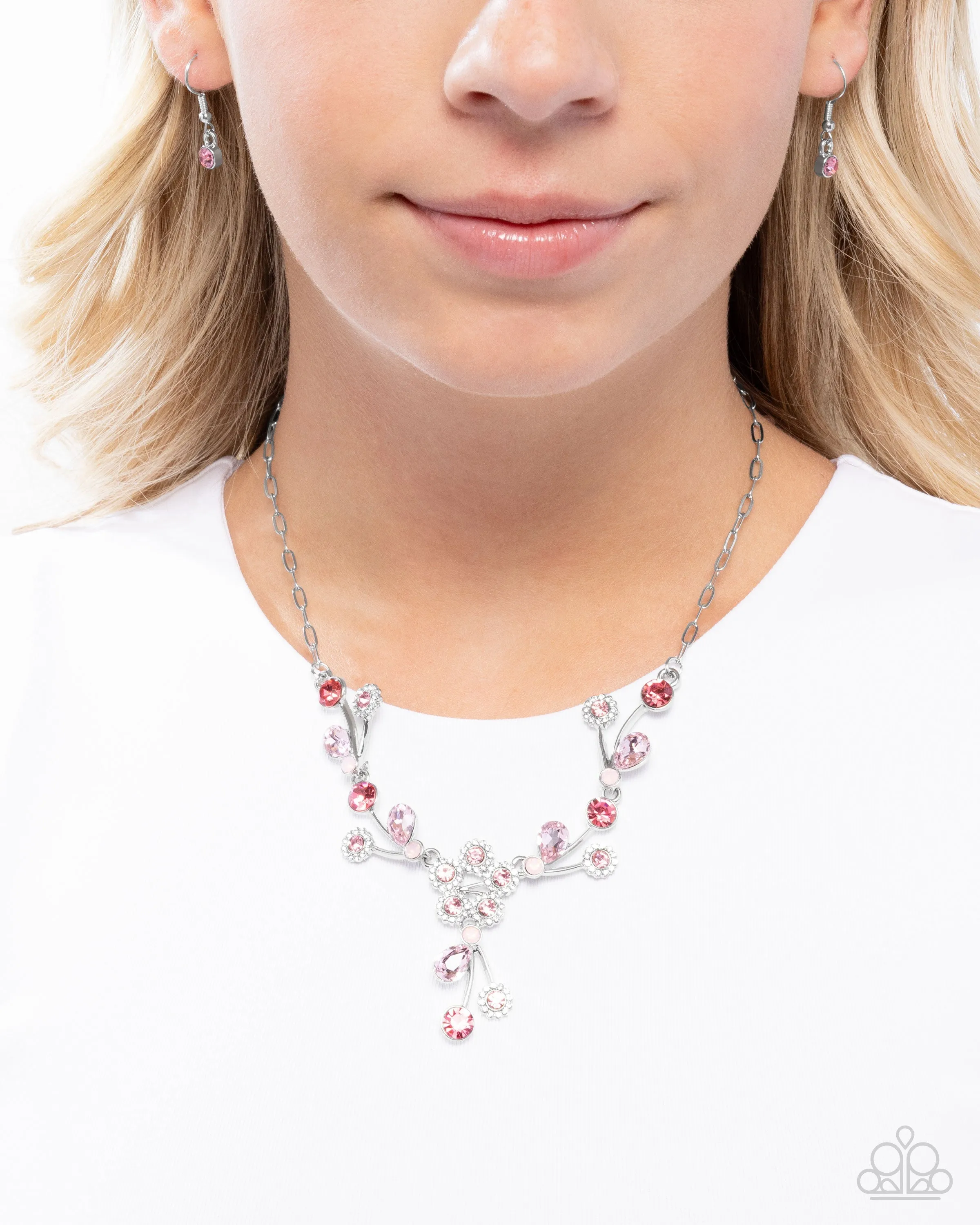 Blossom Queen - Pink - Rhinestone Flower Paparazzi Short Necklace