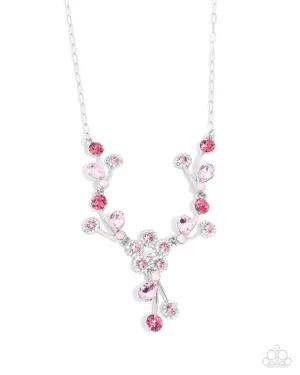 Blossom Queen - Pink - Rhinestone Flower Paparazzi Short Necklace