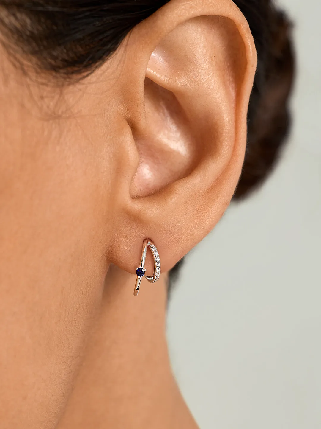 Blue Sapphire & Pave Double Hoops
