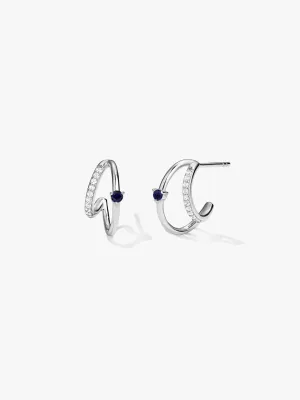 Blue Sapphire & Pave Double Hoops