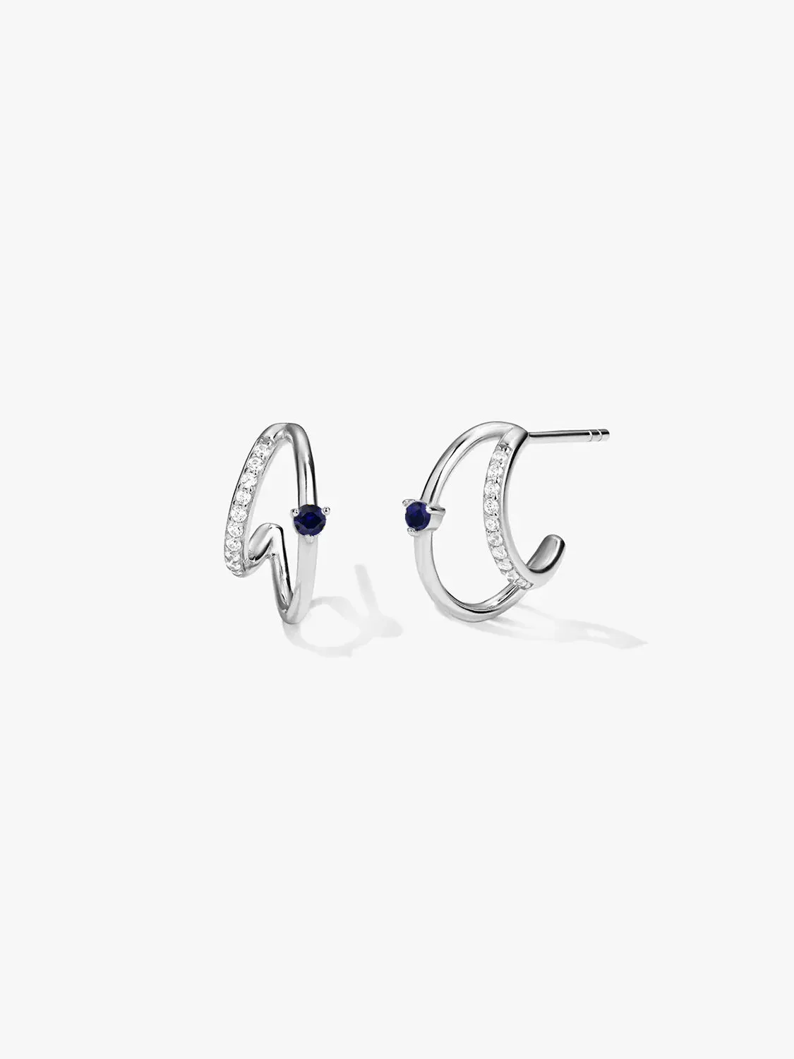 Blue Sapphire & Pave Double Hoops