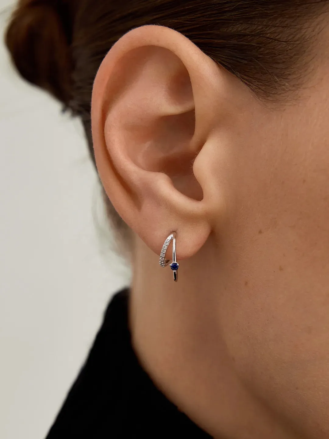 Blue Sapphire & Pave Double Hoops
