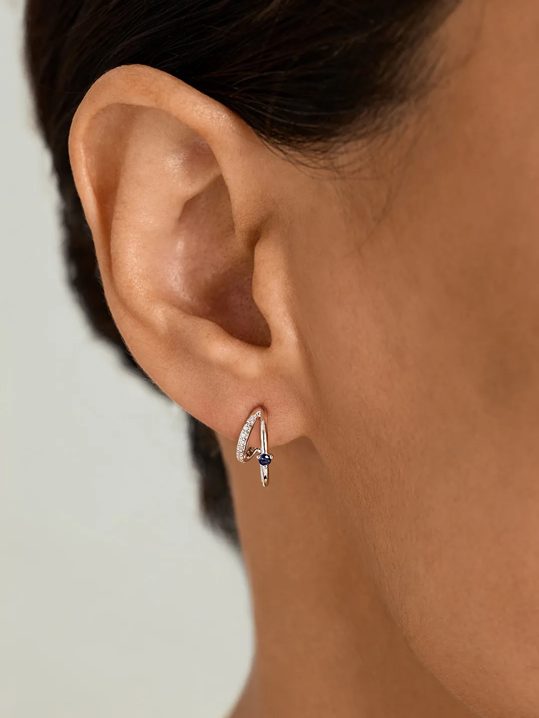 Blue Sapphire & Pave Double Hoops
