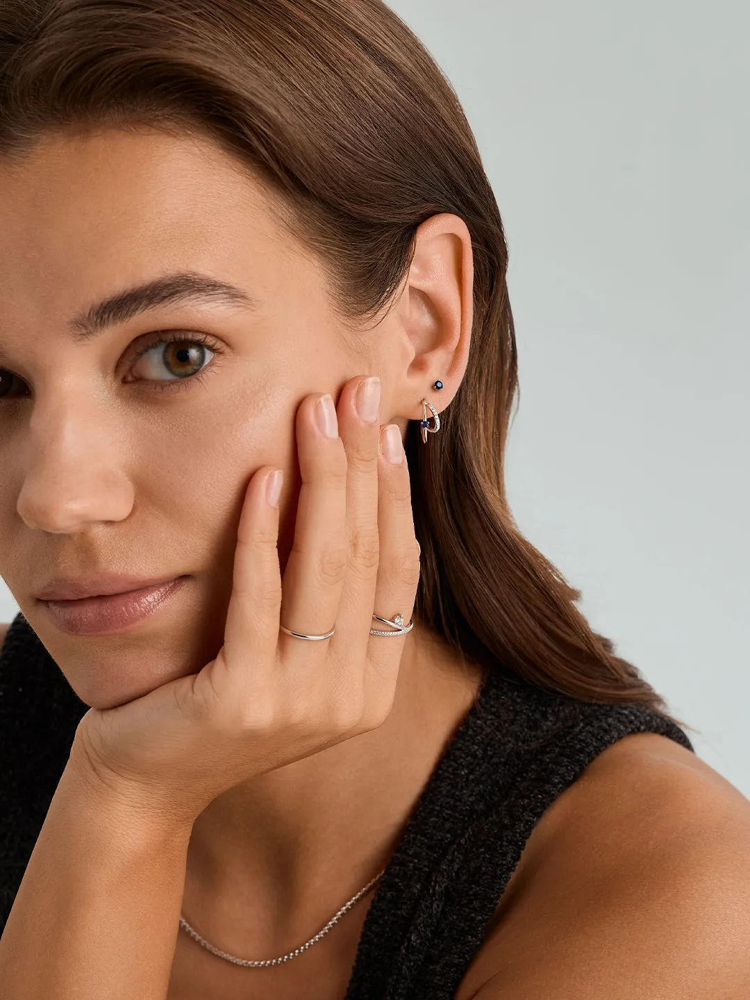 Blue Sapphire & Pave Double Hoops