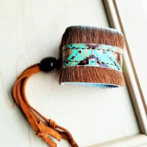 Boho Cuff Bracelet Turquoise, Hair on Hide