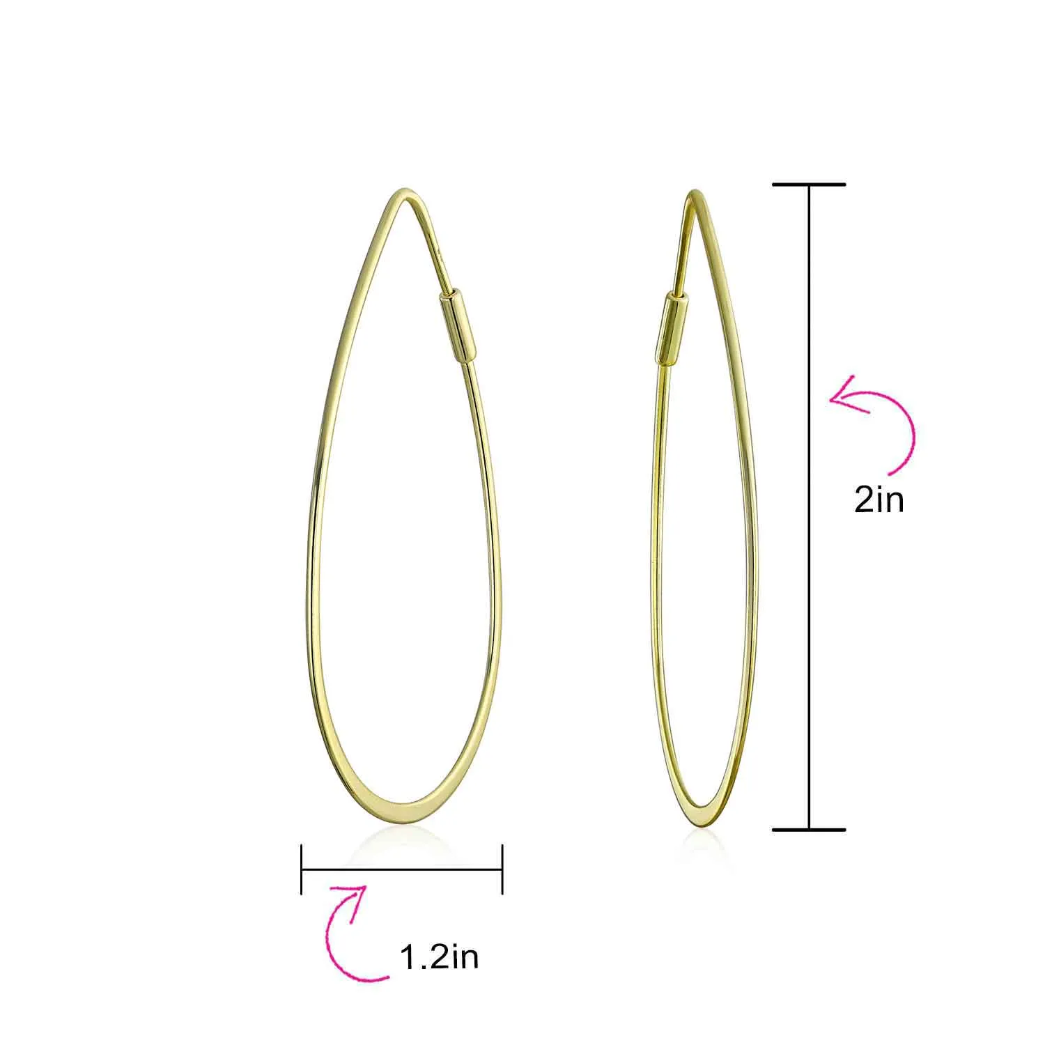 Boho Minimalist Hoop Huggie Earrings 14K Gold Plated Sterling Silver 2 Inch