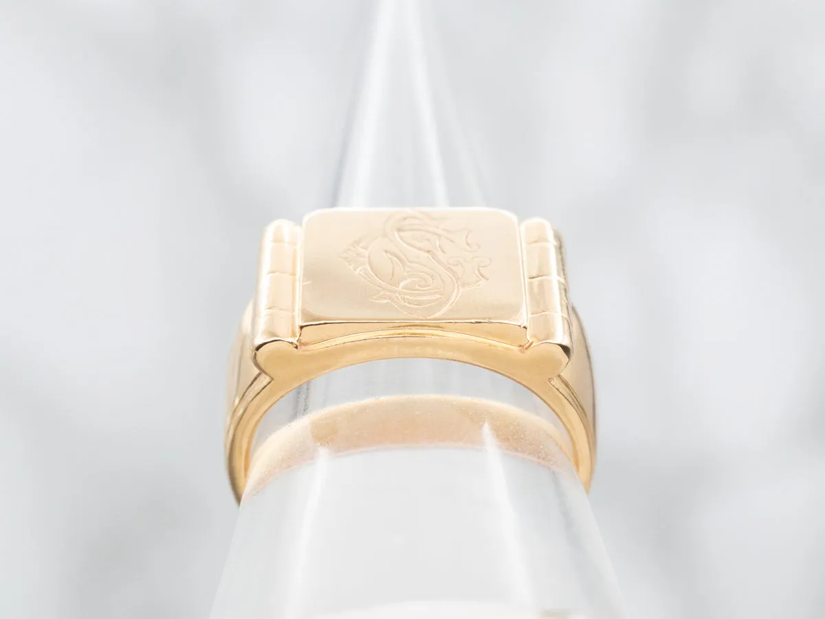 Bold Vintage Gold "SC" Monogrammed Signet Ring