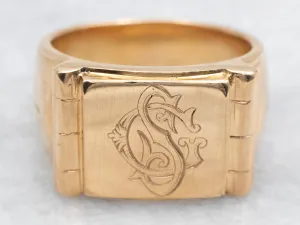 Bold Vintage Gold "SC" Monogrammed Signet Ring