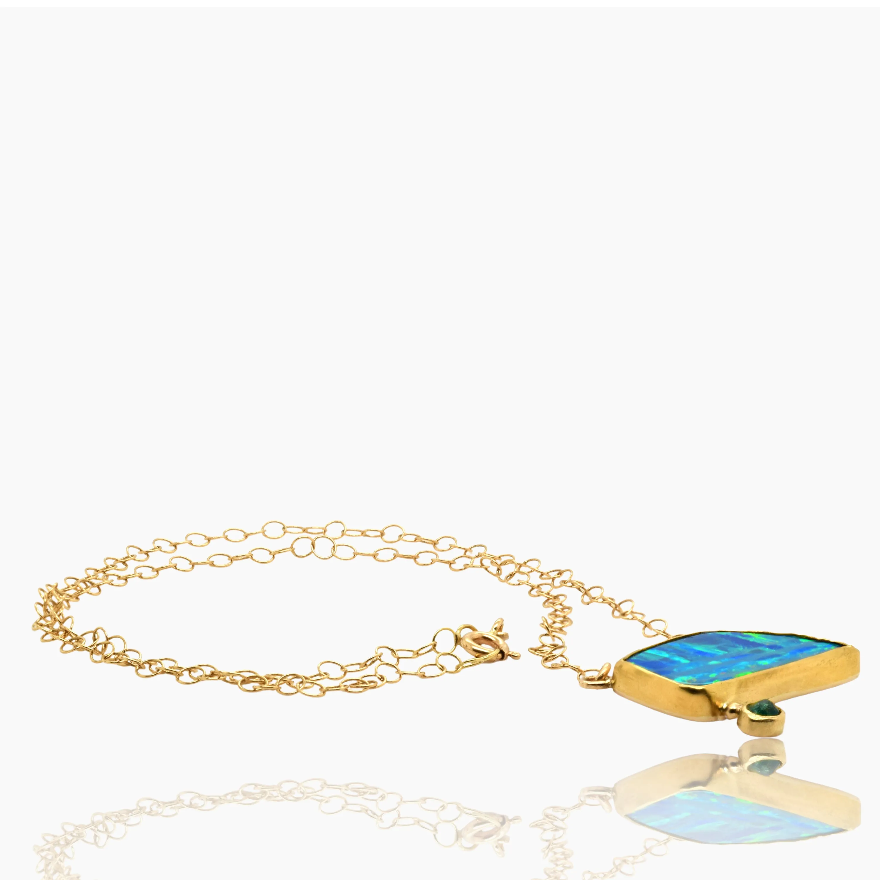 Boulder Opal Emerald Gold Necklace