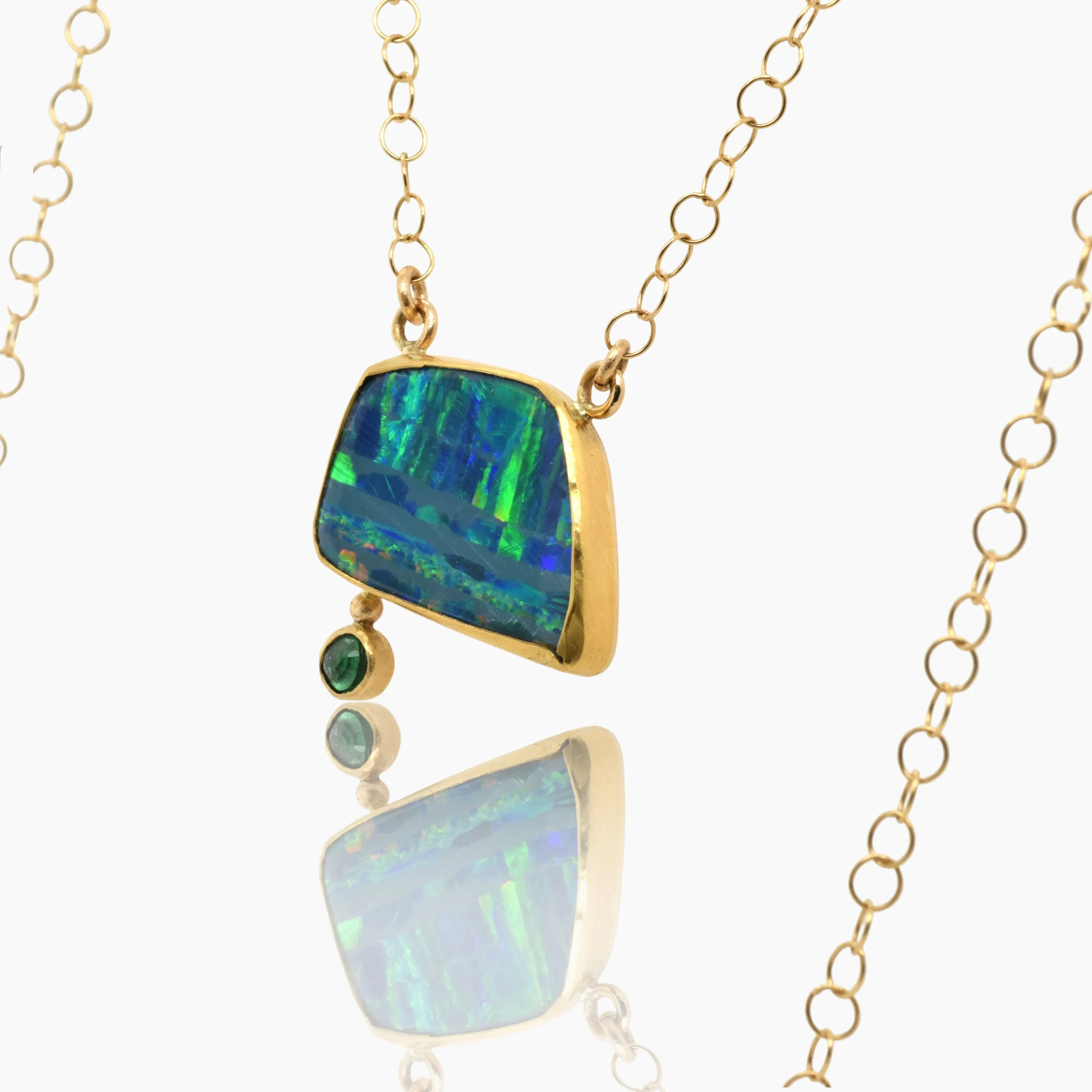 Boulder Opal Emerald Gold Necklace