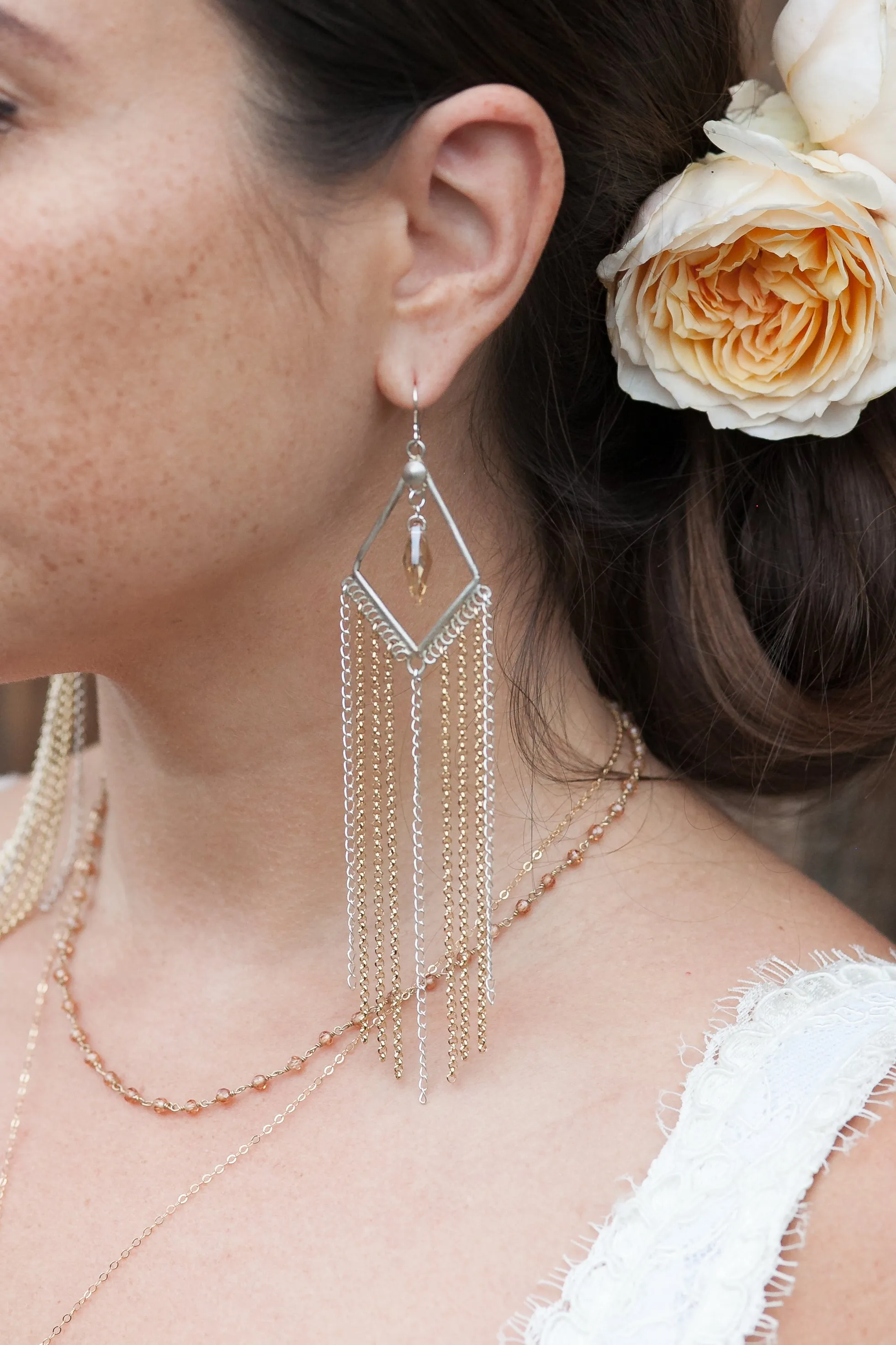 Bridal Faceted Rose Swarovski Link Necklace