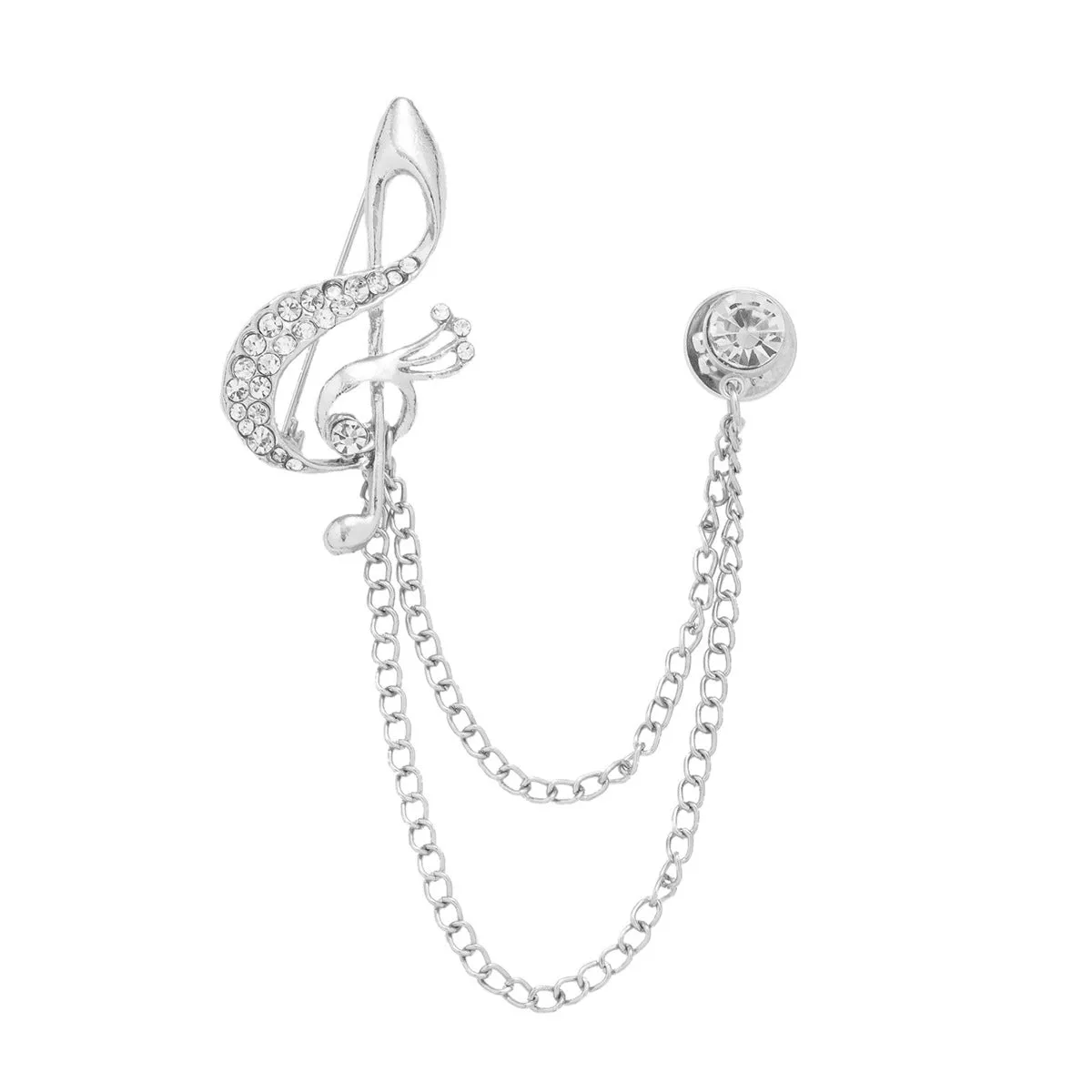 British Style Musical Note Rhinestone Chain Suit Corsage Brooch 3pcs