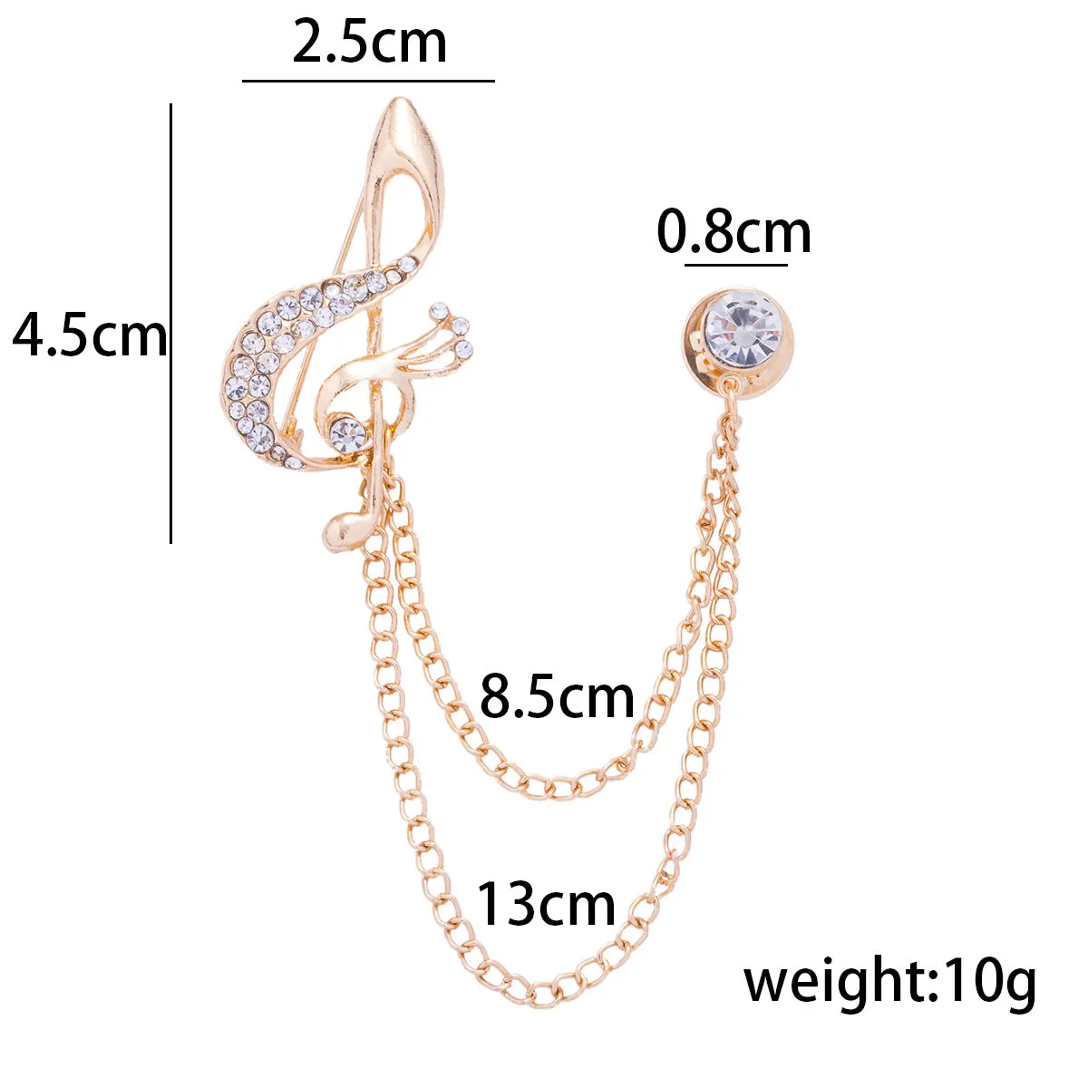 British Style Musical Note Rhinestone Chain Suit Corsage Brooch 3pcs