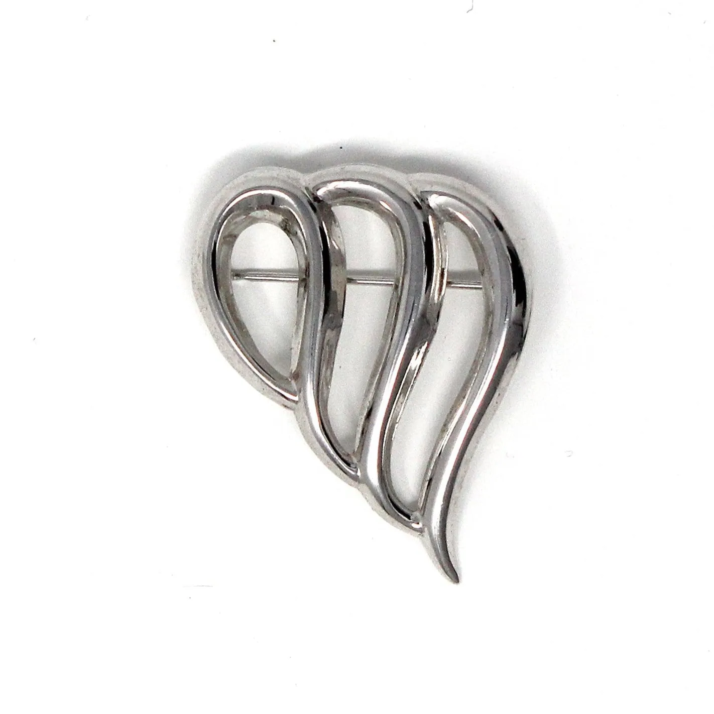 Brooch / Pin, Beau Ster, Open Heart 3 Loop Pin, Sterling Silver, Modernist, Vintage
