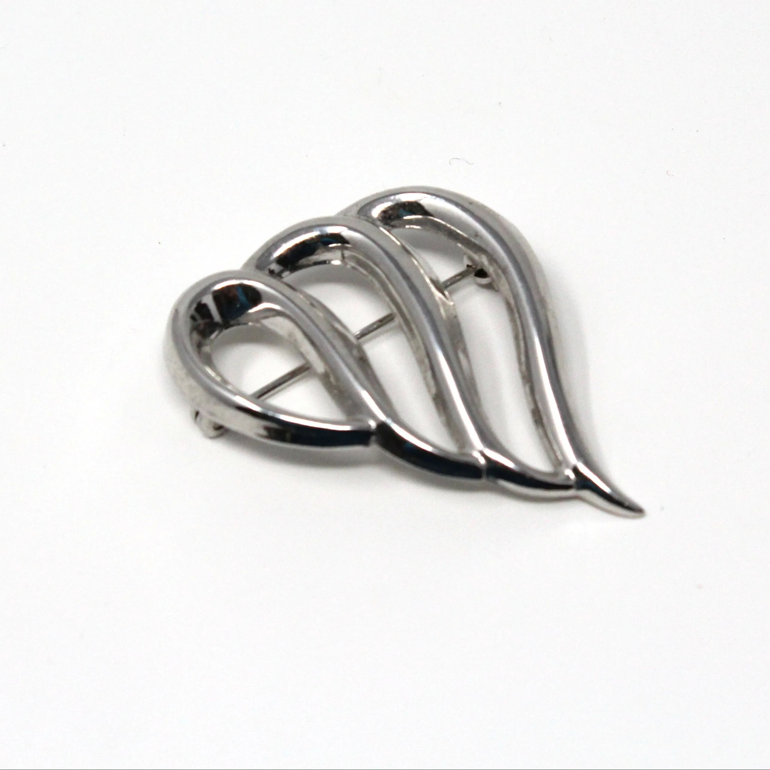 Brooch / Pin, Beau Ster, Open Heart 3 Loop Pin, Sterling Silver, Modernist, Vintage