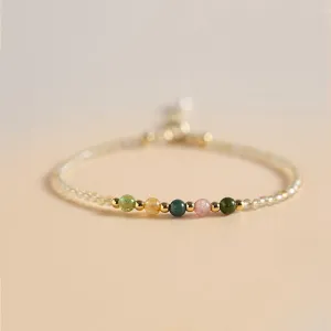 Buddha Stones 2.5mm Ultra-thin Citrine Tourmaline 14K Gold Filled Copper Beads Prosperity Bracelet